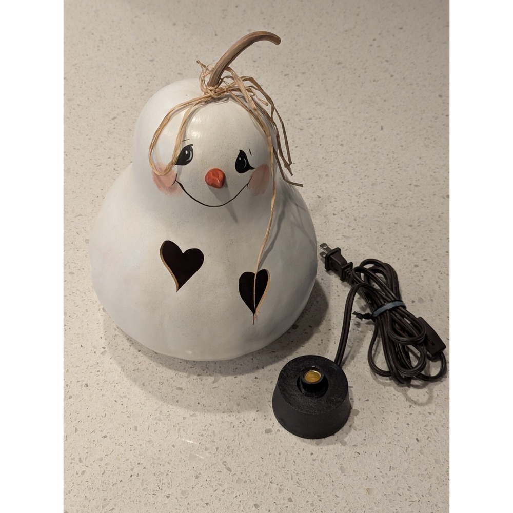 Light Up Illuminated Gourd Snowman‎ Christmas Holiday Folk Art Carved Decor Lamp